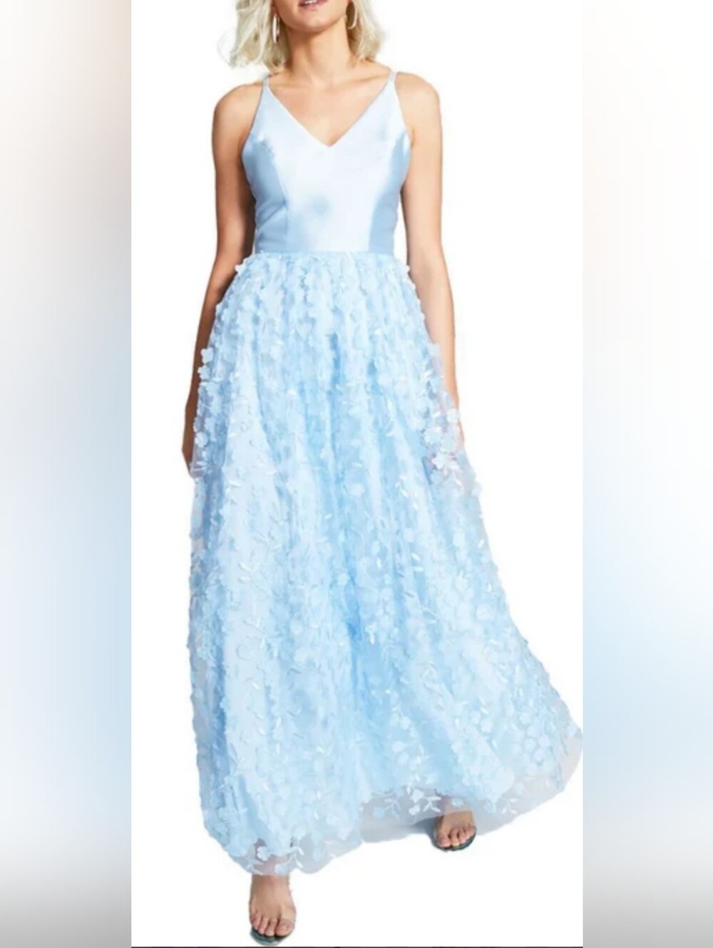 NWOT! Fall Formal Applique Cinderella Women's Light Blue Maxi Dress Ballgown XS